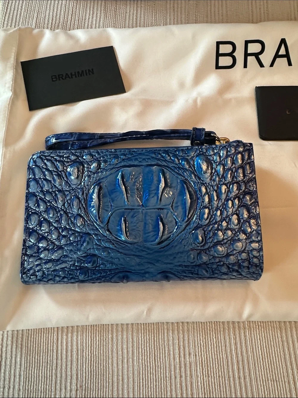 Brahmin large Duxbury blue with silver sheen mixed in  bag&wallet set